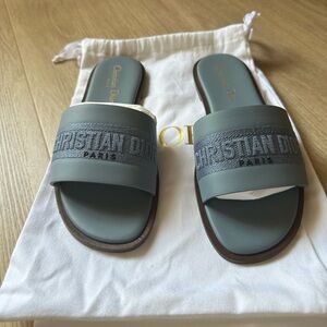 Dior Dway Slide Pastel Blue Calfskin And Embroidered Cotton Size 36